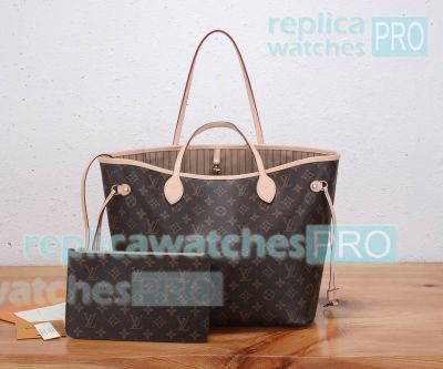 Copy L--V Neverfull Brown Beige Medium Size Tote Bag with a Pouch